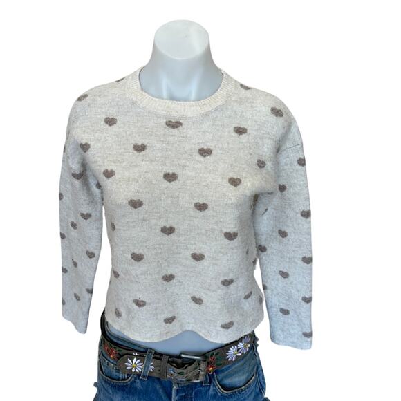 Splendid Off White Gold Heart Sweater XS Crewneck Cotton Cropped Wool Soft $168 - Picture 1 of 4